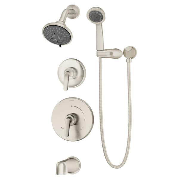Symmons Elm 2-Handle Tub and 5-Spray Shower Trim Kit with 3-Spray Hand Shower in Satin Nickel (Valve Not Included)