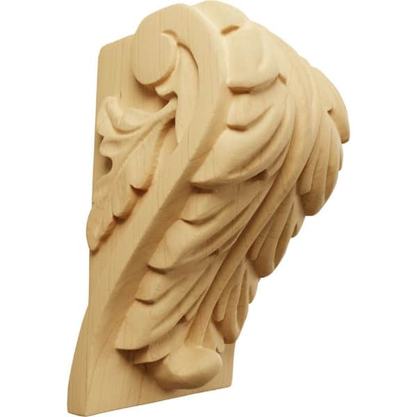 Ekena Millwork 3-1/4 in. x 3-3/4 in. x 6 in. Unfinished Wood Alder Large Acanthus Leaf Block Corbel