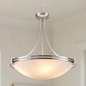 20.47 in. 4-Light Nickel Pendant Light with Glass Shade Height Adjustable Chandelier for Hallway Bedroom Kitchen