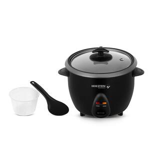 5-Cup Black Rice Cooker with Non-Stick Inner Pot, Glass Lid, Measuring Cup, Rice Scoop, Automatic Warm and Cook Function