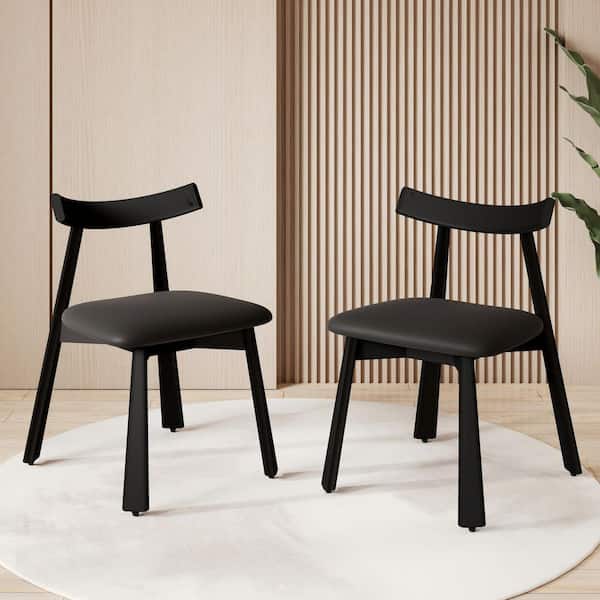 Black Microfiber Leather Dining Chair (Set of 2), Upholstered Side Chairs with Wood Legs for Dining Room