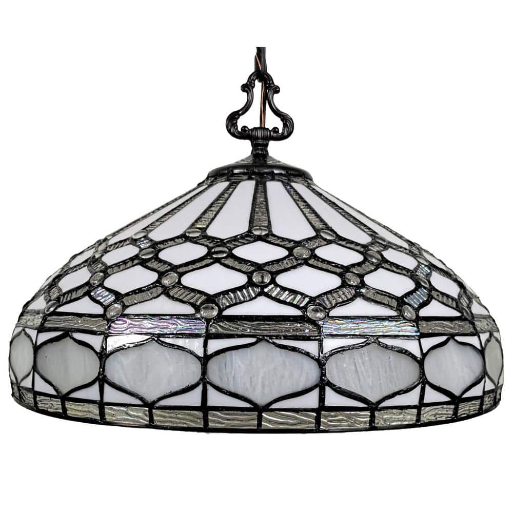 Amora Lighting 18 in. Tiffany Style 2-Light White Hanging Pendant Lamp ...