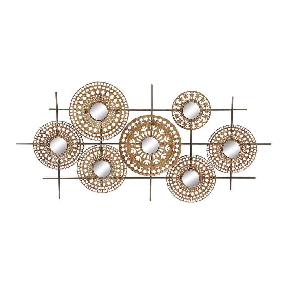 Bronze Metal Abstract Wall Sculpture with Mirrored Accents