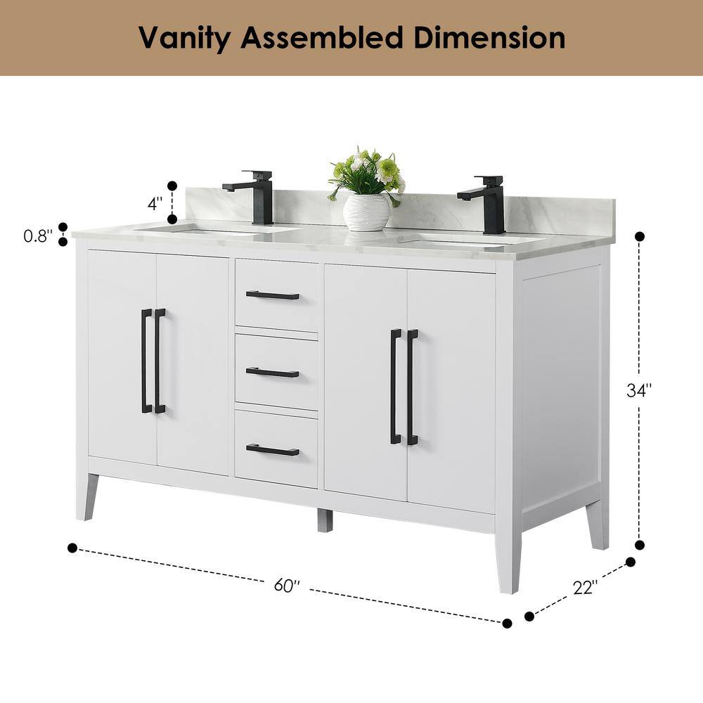Laurel 60" White Double Vanity with Calacatta Quartz Top