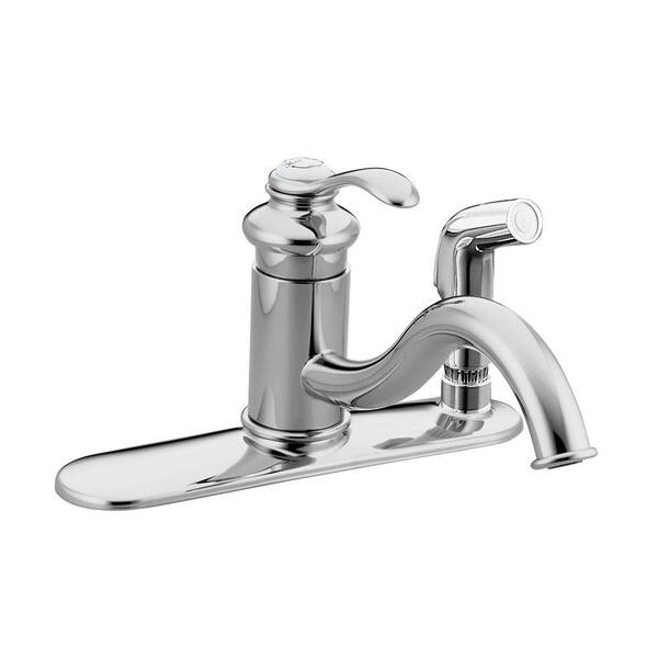 KOHLER Fairfax Low-Arc Single-Handle Standard Kitchen Sink Faucet with Sidespray/Escutcheon in Polished Chrome