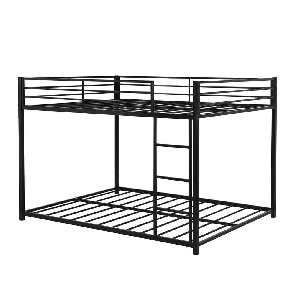 Black Full over Full Metal Bunk Bed with Ladder and Full-length Guardrail