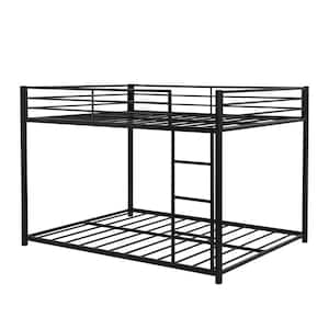 Black Full over Full Metal Bunk Bed with Ladder and Full-length Guardrail