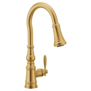 Weymouth Single Handle Pull-Down Sprayer Kitchen Faucet with Optional 3- in -1 Water Filtration in Brushed Gold