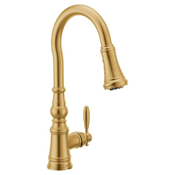 MOEN Weymouth Single Handle Pull-Down Sprayer Kitchen Faucet with Optional 3- in -1 Water Filtration in Brushed Gold