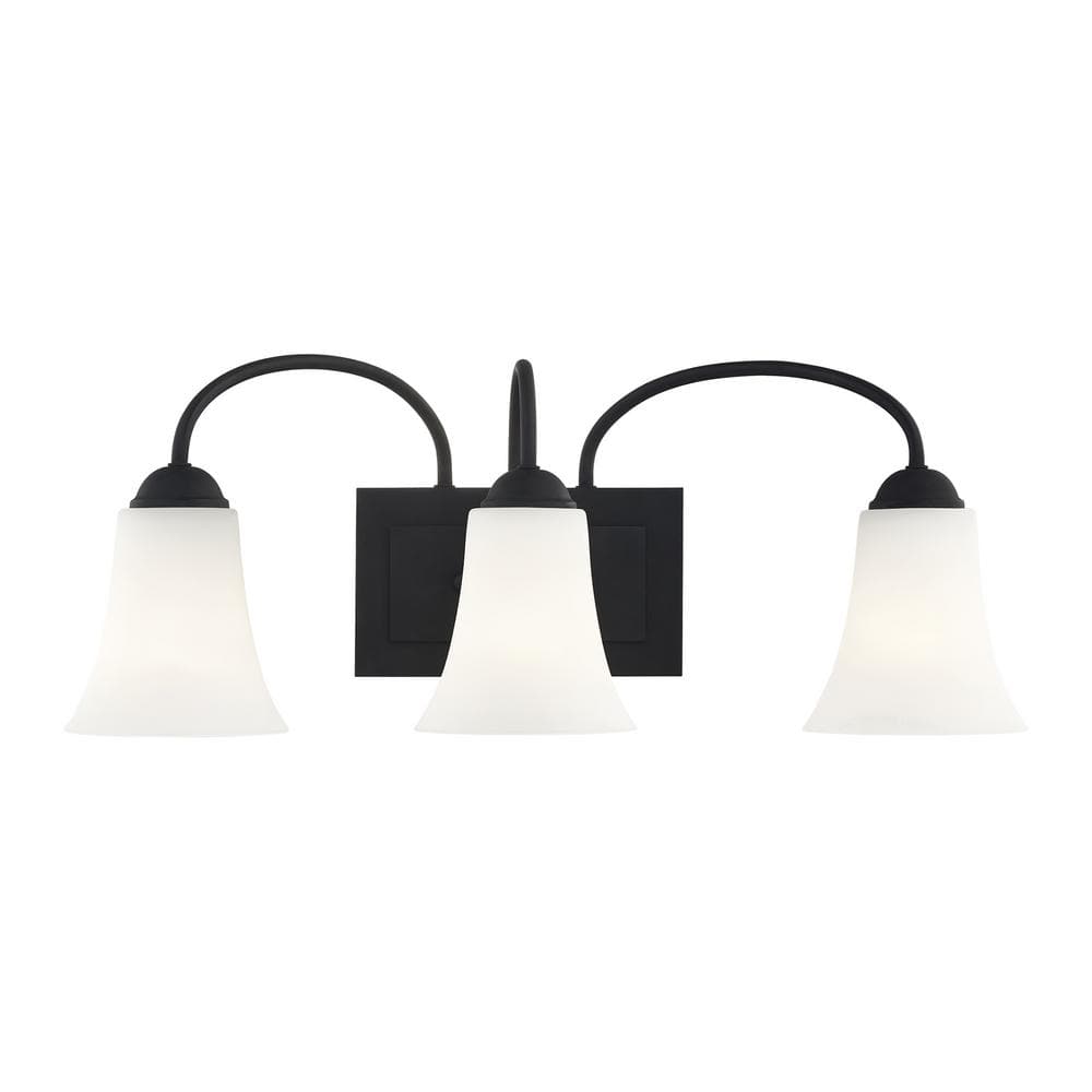 Elegant Ridgedale Black 3-Light Vanity with Satin Opal White Glass