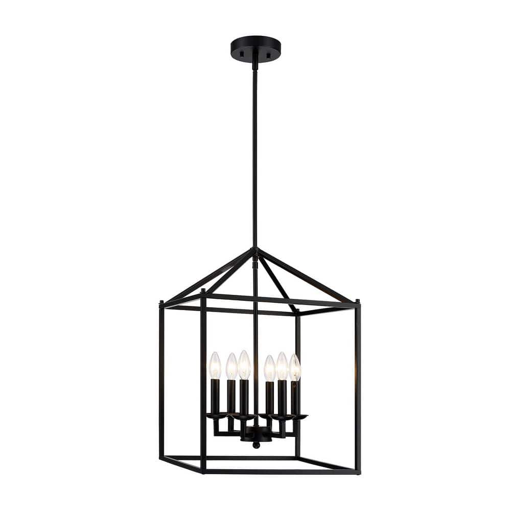 16 in. Transitional 6-Light Modern Black Steel Lantern Chandelier price history on PriceWatchPro