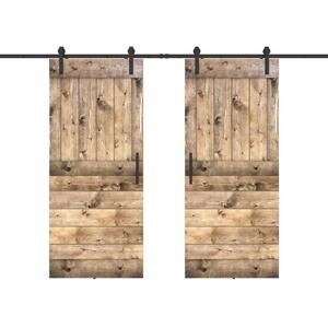 Base Lite 48 in. x 84 in. Fully Set Up Dark Walnut Finished Pine Wood Sliding Barn Door with Hardware Kit