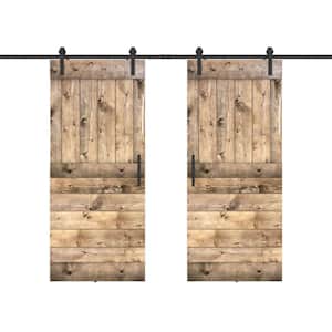 Base Lite 56 in. x 84 in. Fully Set Up Dark Walnut Finished Pine Wood Sliding Barn Door with Hardware Kit