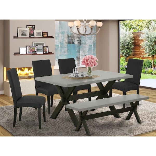 East West Furniture 6-Piece Natural Oak Finish Solid Wood Top dining Table with 1-Bench and 4-Chairs with Lattice Back
