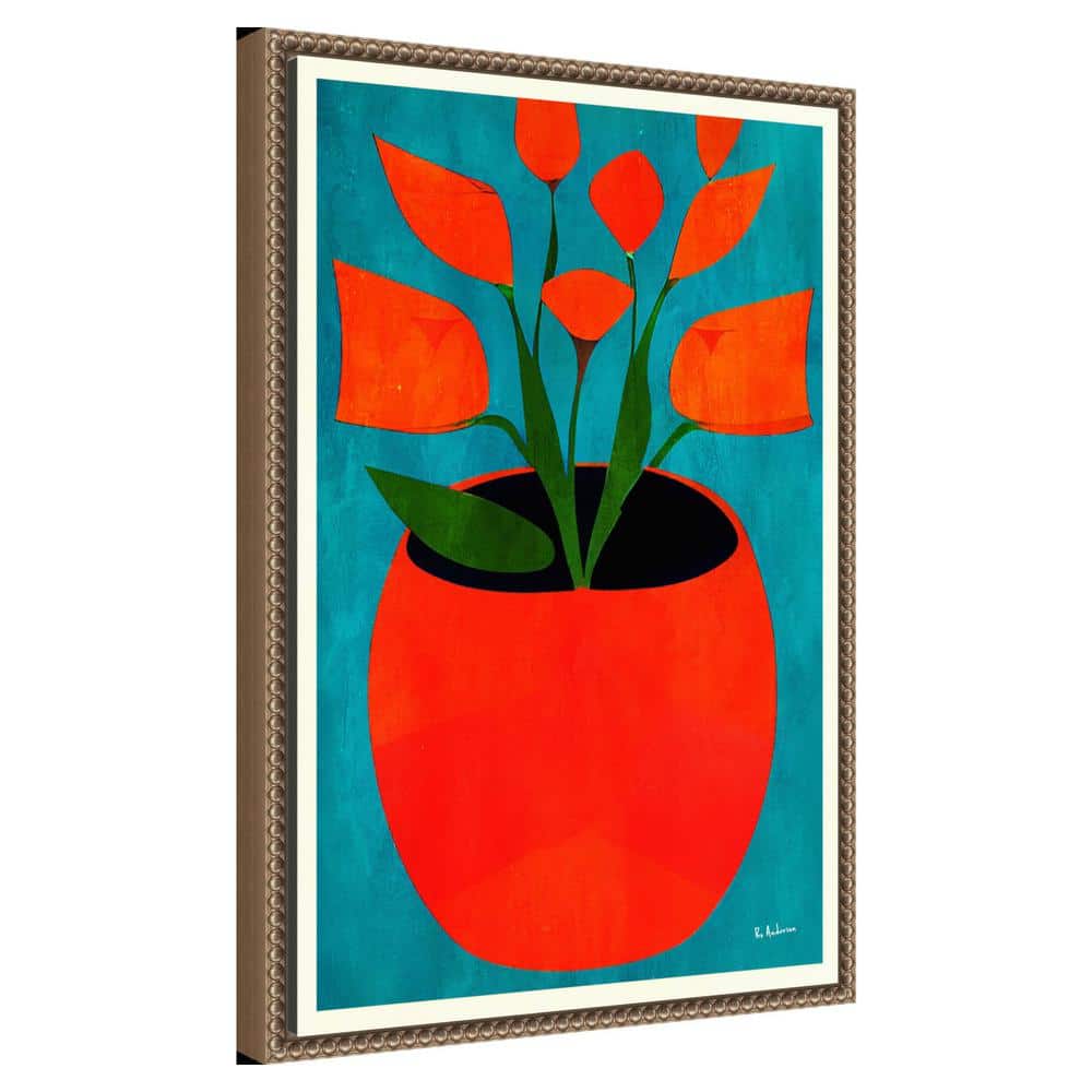 Vibrant Red Blossoms Abstract Canvas Wall Art with Beaded Frame