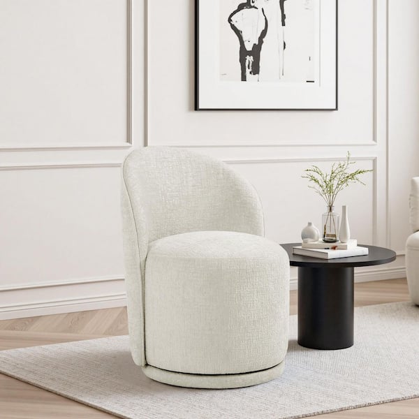 Light Sand Chenille Swivel Accent Barrel Chair (Set of 1)