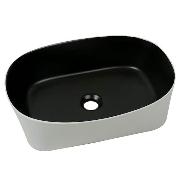 20 in. x 14 in. Modern Oval Vessel Sink-Matte White Exterior with Black Interior