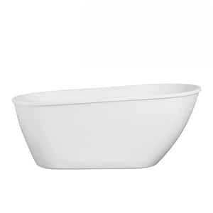61 in. x 29 in. Acrylic Freestanding Soaking Bathtub in Glossy White With Brushed Gold Drain, Bamboo Tray