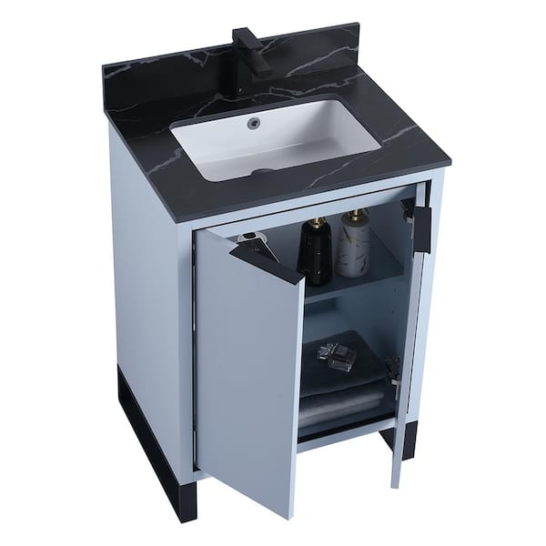 FINE FIXTURES Opulence 24 in. W x 18 in. D x 33.5 in. H Bath Vanity in Pastel Blue with Black Marble Single sink Top
