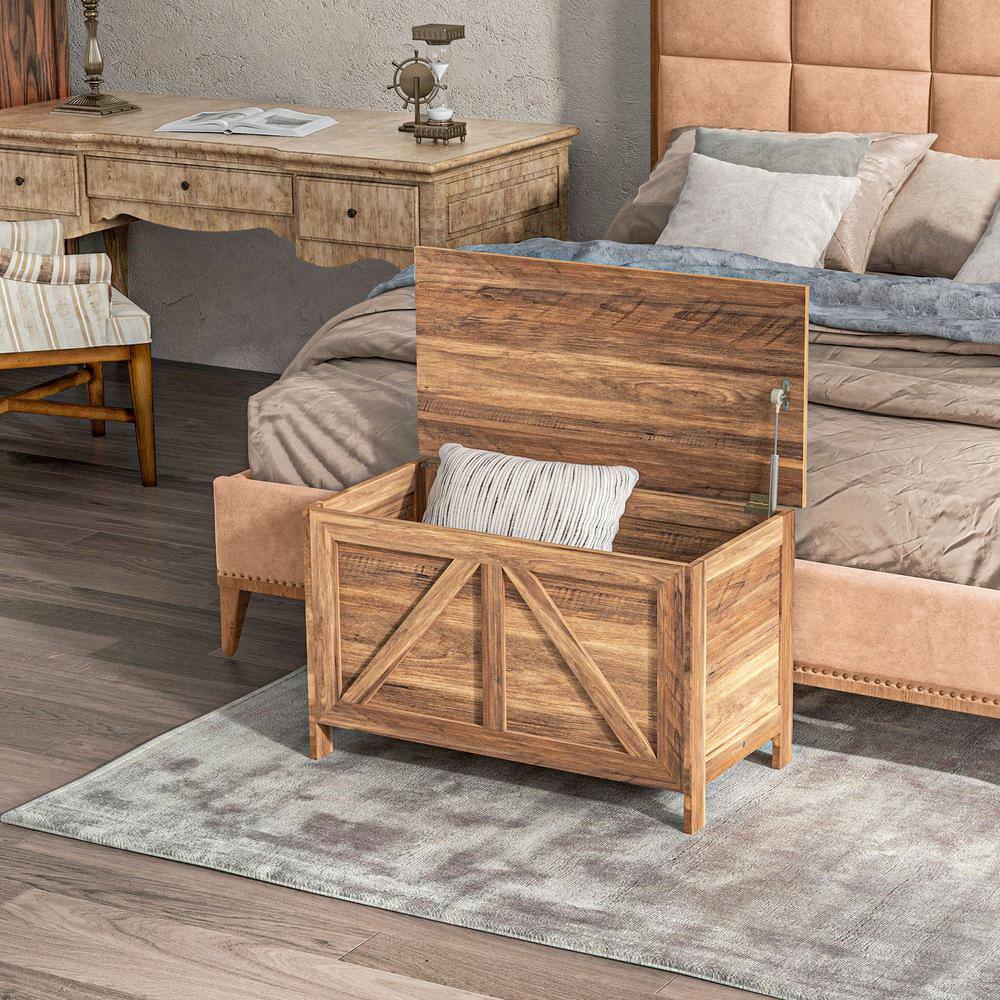 Brown Oak Farmhouse Storage Chest with Lift Top