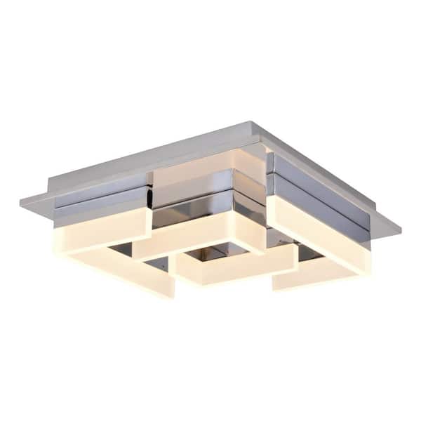 VAXCEL Atra 13.5 in. W LED Chrome Flush Mount Ceiling Light Fixture White Shade