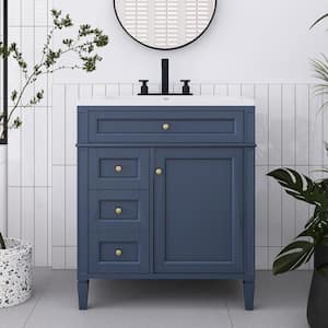 30 in. W x 18 in. D x 33 in. H Single Sink Freestanding Bath Vanity in Blue with White Cultured Marble Top