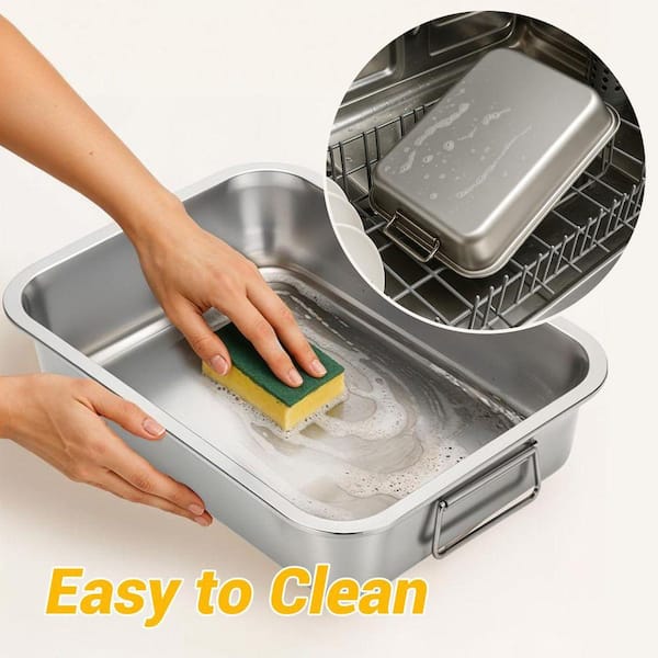 16 qt. Silver Stainless Steel Induction Oven-Safe Roasting Pan
