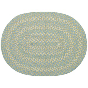 32 in. x 42 in. Blue and Yellow Cottage Braided Oval Rug