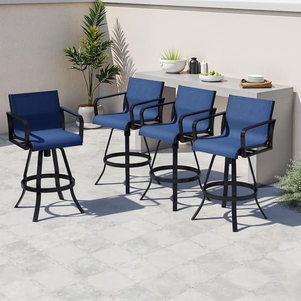 4-Piece Outdoor Bar Stool Set with Cast Aluminum Frame with Textilene Fabric Swivel Patio Bar Chairs in Navy Blue