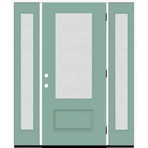 Legacy 64 in. x 80 in. 3/4 Lite Rain Glass LHOS Primed Quarry Finish Fiberglass Prehung Front Door with dB 12 in. SL