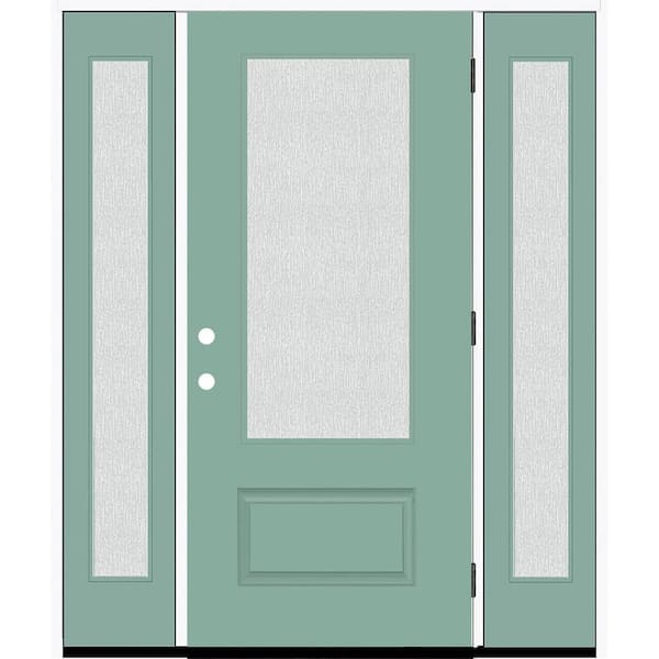 Steves & Sons Legacy 64 in. x 80 in. 3/4 Lite Rain Glass LHOS Quarry Finish Fiberglass Prehung Front Door with dB 12 in. SL