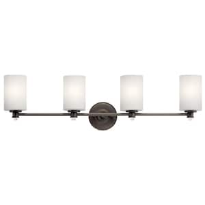 Joelson 34 in. 4-Light Olde Bronze Transitional Bathroom Vanity Light with Satin Etched Cased Opal Glass