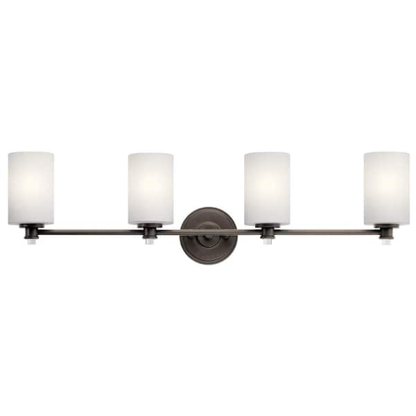 KICHLER Joelson 34 in. 4-Light Olde Bronze Transitional Bathroom Vanity Light with Satin Etched Cased Opal Glass