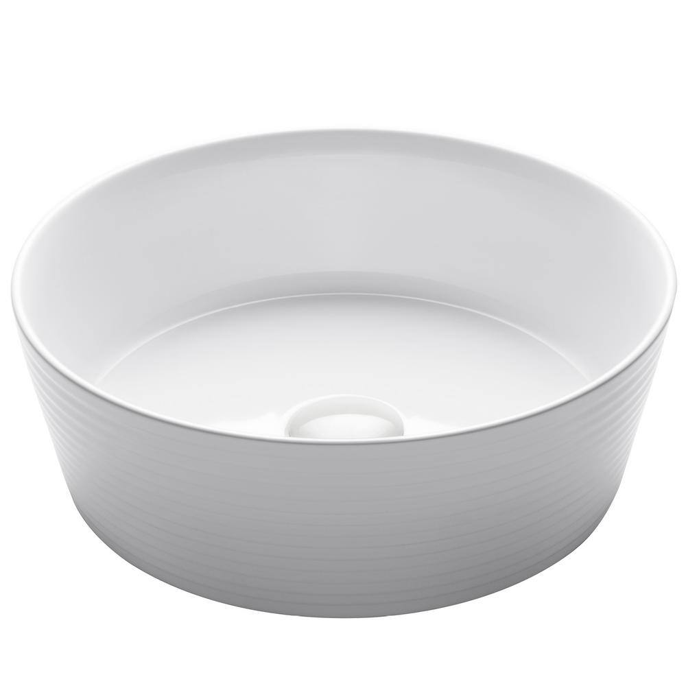 White Round Ceramic Vessel Bathroom Sink with Ultra-Slim Edges