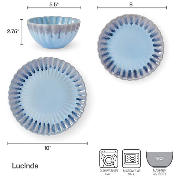 Pfaltzgraff Lucinda 12-Pieces Stoneware Dinnerware Set, Blue/Gray