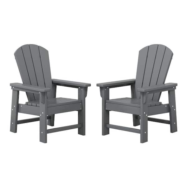 Children's Laguna Set-2 Outdoor Patio All Weather Fade Resistant Kids Poly Plastic Adirondack Chairs in Gray