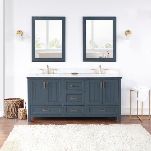 Altair Isla 72 in.W x 22 in.D x 34.5 in. H Double Sink Bath Vanity in Classic Blue with Composite Top in White and Mirrors