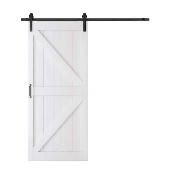 36 in. x 84 in. K-Design Interior Door Slab White Primed MDF Wood Sliding Barn Door with Hardware Kit