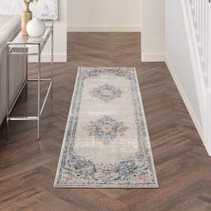 Concerto Blue/Grey 2 ft. x 8 ft. Bordered Traditional Kitchen Runner Area Rug