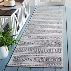 Courtyard Black/Gray 2 ft. x 12 ft. Runner Multi-Striped Indoor/Outdoor Area Rug