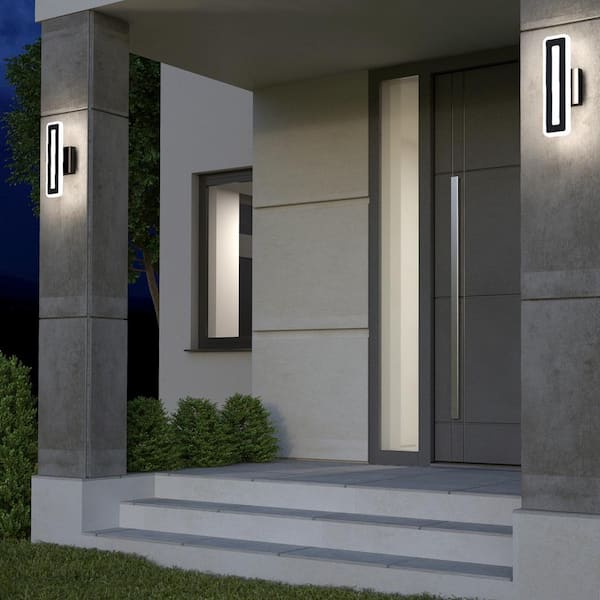 Evasion Black Modern 3 CCT Integrated LED Outdoor Hardwired Garage and Porch-Light Lantern Sconce