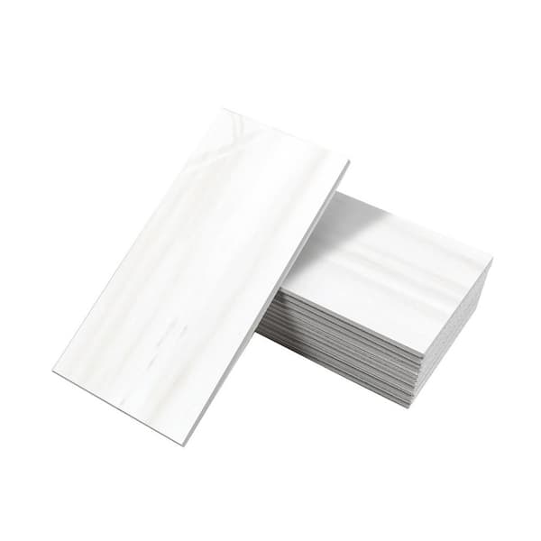 Dolomite White 3 in. x 6 in. PVC Peel and Stick Backsplash Tile with White Grout 100-Pack