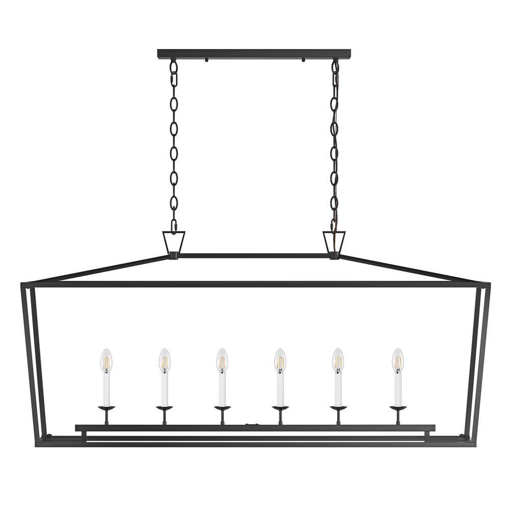 53.93 in. 6-Light Kitchen Island Rectangle Chandelier Farmhouse Black Penda