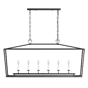 53.93 in. 6-Light Kitchen Island Rectangle Chandelier Farmhouse Black Pendant Lighting