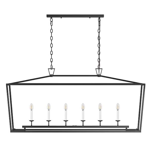aiwen 53.93 in. 6-Light Kitchen Island Rectangle Chandelier Farmhouse Black Pendant Lighting