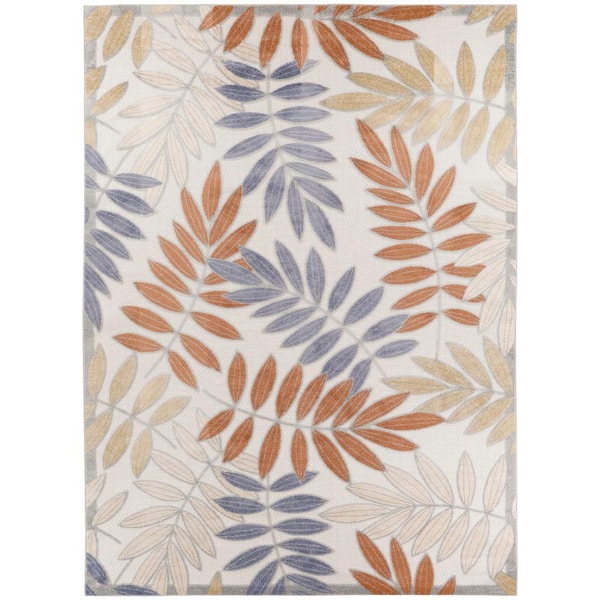 Aloha Blue Mocha 8 ft. x 11 ft. Floral Contemporary Indoor/Outdoor Area Rug