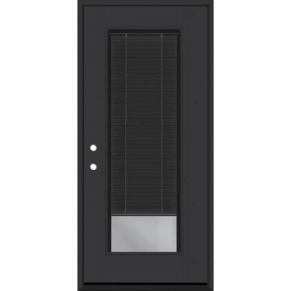 Legacy 28 in. x 77 in. Full Lite Clear Glass Noir Miniblind RHIS Black Finish Fiberglass Prehung Door w/4-9/16 in. Jamb