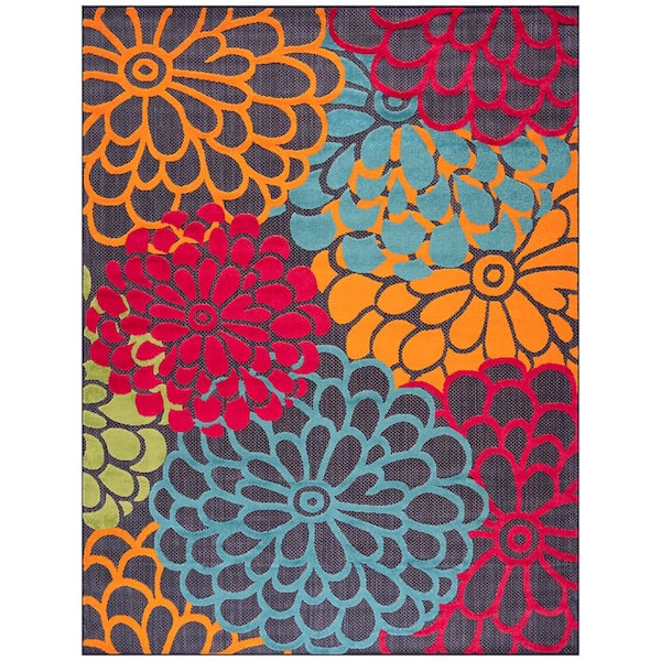 Oasis Floral Navy 8 ft. x 10 ft. Indoor/Outdoor Area Rug