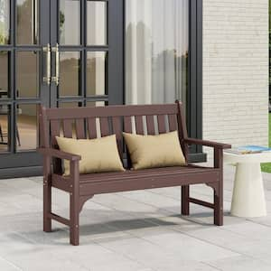 Laguna Outdoor Patio Weather Resistant Poly Plastic 51 in. 2-Person Front Porch Garden Bench in Dark Brown