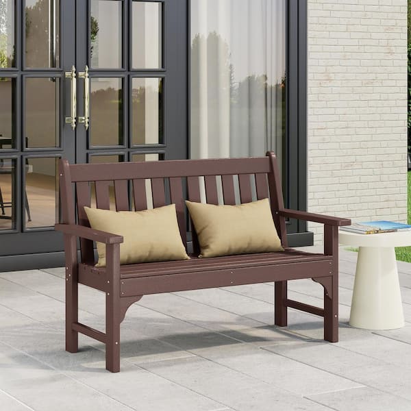 Laguna Outdoor Patio Weather Resistant Poly Plastic 51 in. 2-Person Front Porch Garden Bench in Dark Brown